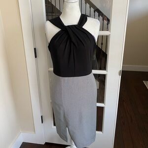 White House Black Market White and Black Houndstooth Halter Neck Sheath Dress